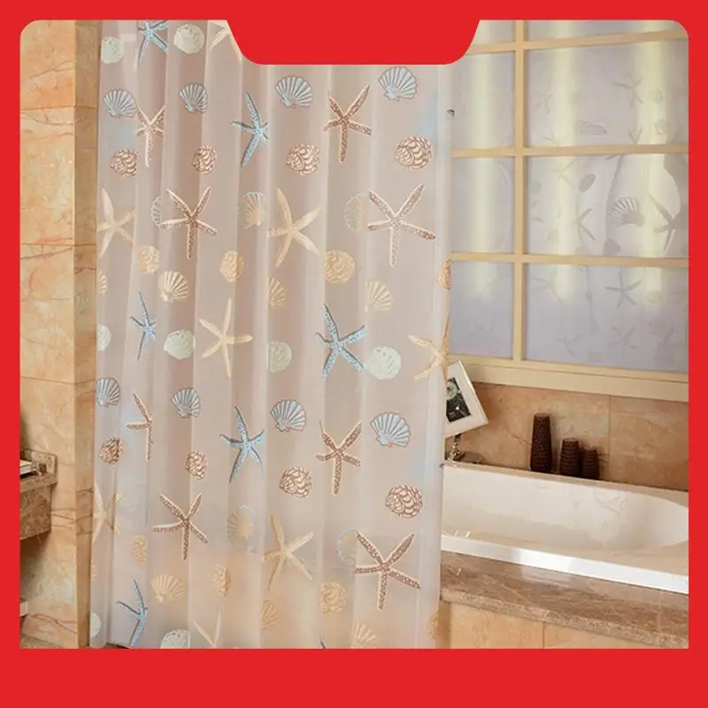 Modern Shower Curtain Starfish Partition Fresh Seaside Style Waterproof Peva Curtain For Bathroom Shower Room