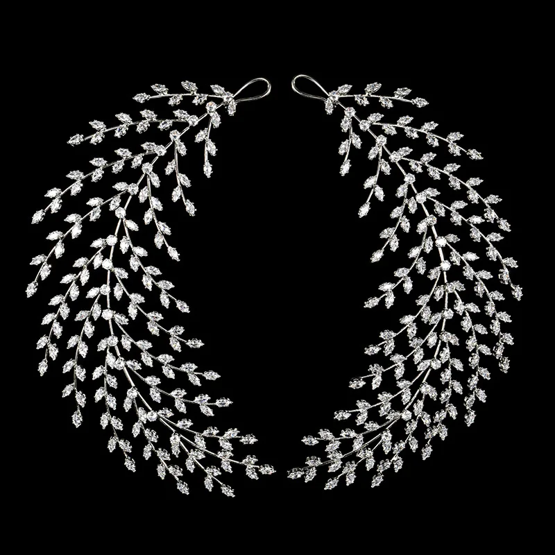 Luxury Bride Hair Clips For Wedding Hair Accessories Cubic Zirconia Leaf Bridal Tiara Headband Party Prom Hair Jewelry Headpiece