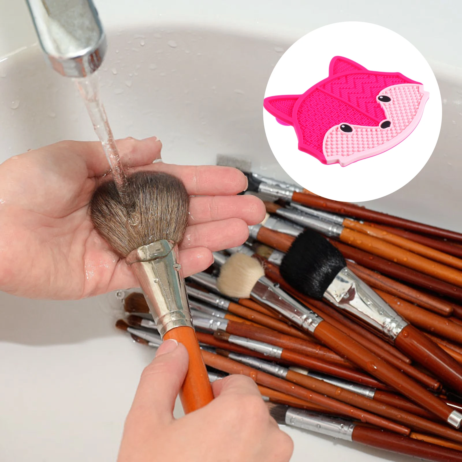 

Fox Shape Silicone Makeup Brush Cleaning Mat with Suction Cup for Tools Cleansing Pad Facial Supplies Beauty Accessories