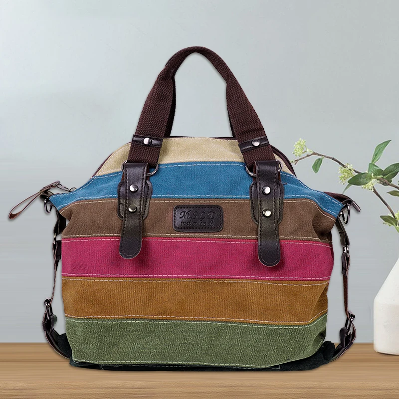 New Arrival Hot Ladies Fashion Handbag Patchwork Rainbow One Shoulder Canvas Messenger Bag Large Capacity Travel Bag