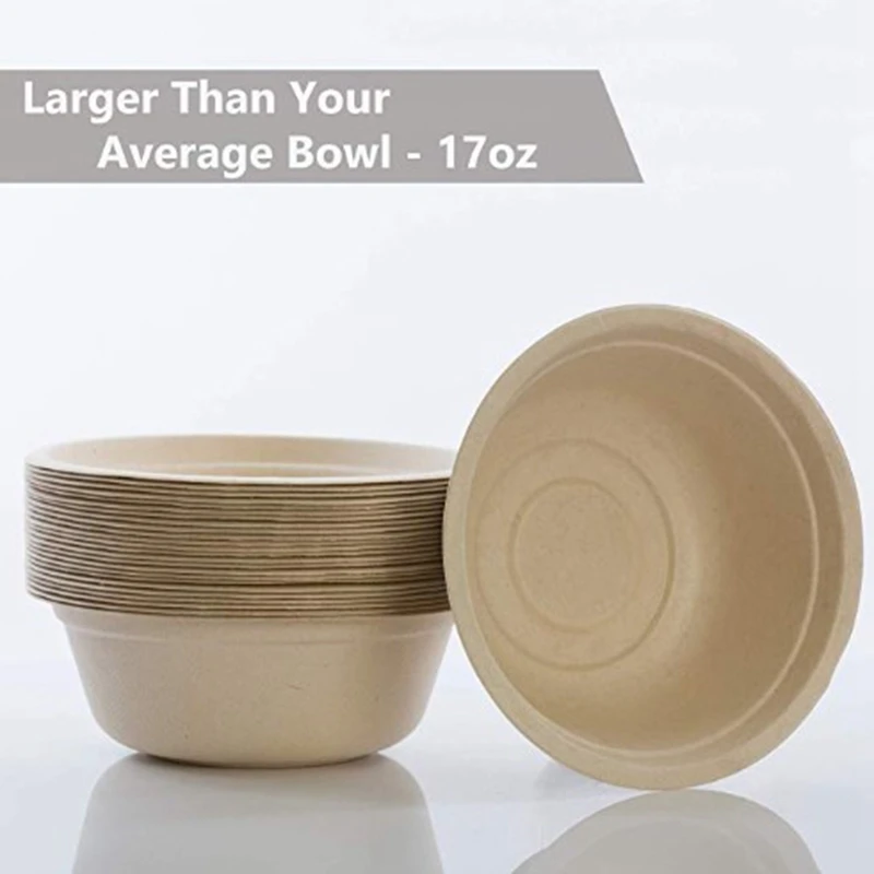

Y50A-Biodegradable, 350Ml Disposable Bowl 100 Pack Paper Bowl Replacement Large Eco Bowl Bag Basin Made Of All Natural Sugar Mic