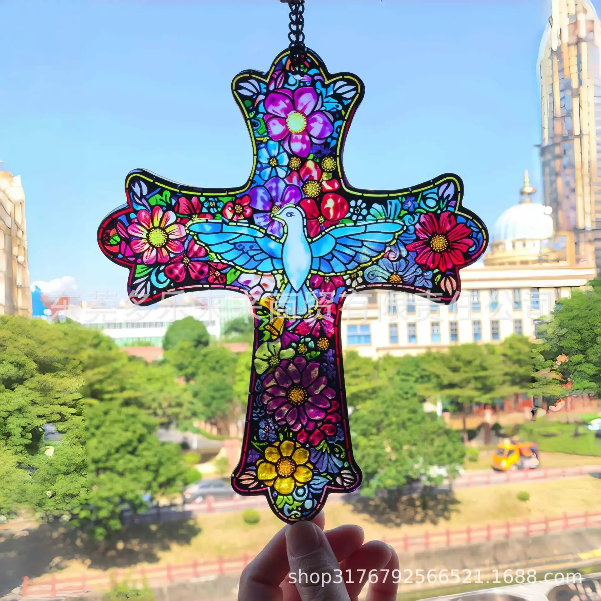 2026  Hot Sell Stained Glass Cross, Vintage Religious Wall Hanging Decor, 3D Relief Leaded Glass Art, Handmade Souvenir