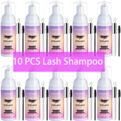5/10PCS 50ML Eyelash Extension Shampoo Foam Mousse Kit Fast Makeup Glue Removal Foam Set Deeply Cleaning With Brush For Women