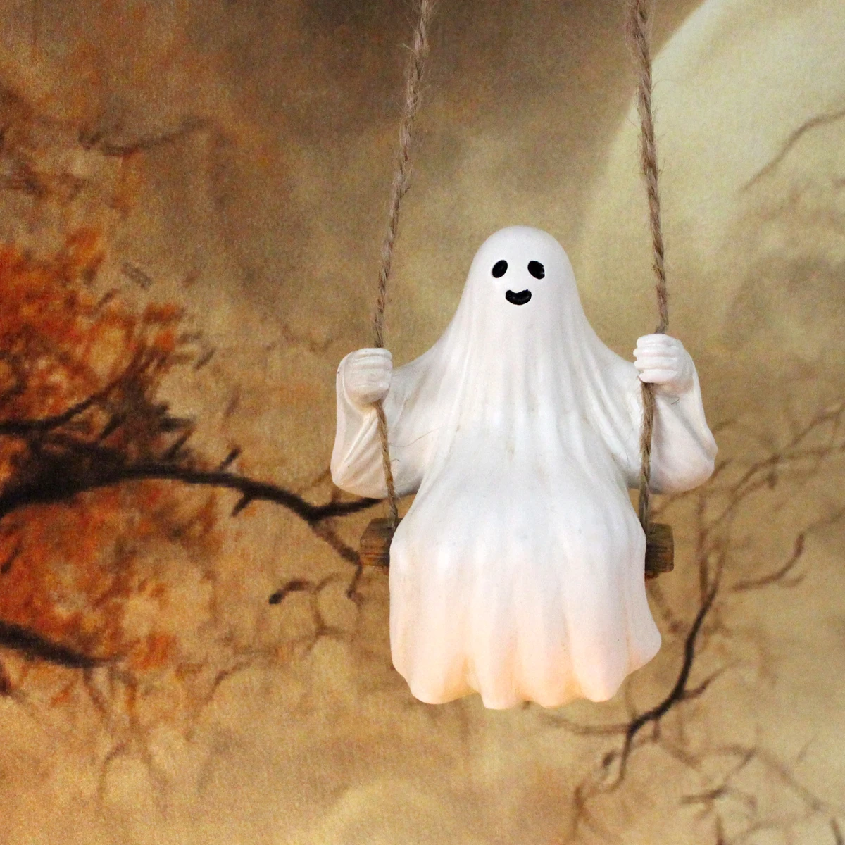 1 Stück Lustige Halloween Weiße Geister-Schaukel-Dekorationen, Hängende Weiße Geister-Skulpturen für Innen und Außen
