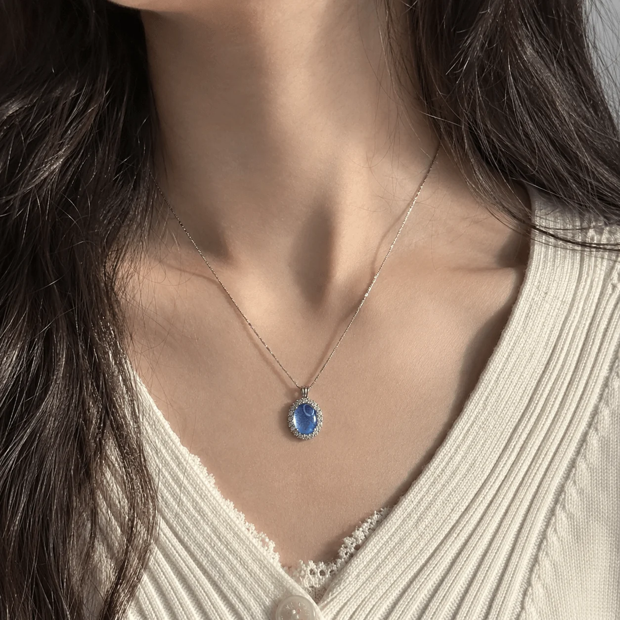 Real Blue Morpho Butterfly Wing Glass Cabochon Pendant Necklace, 40cm Alloy Chain, Gift Box