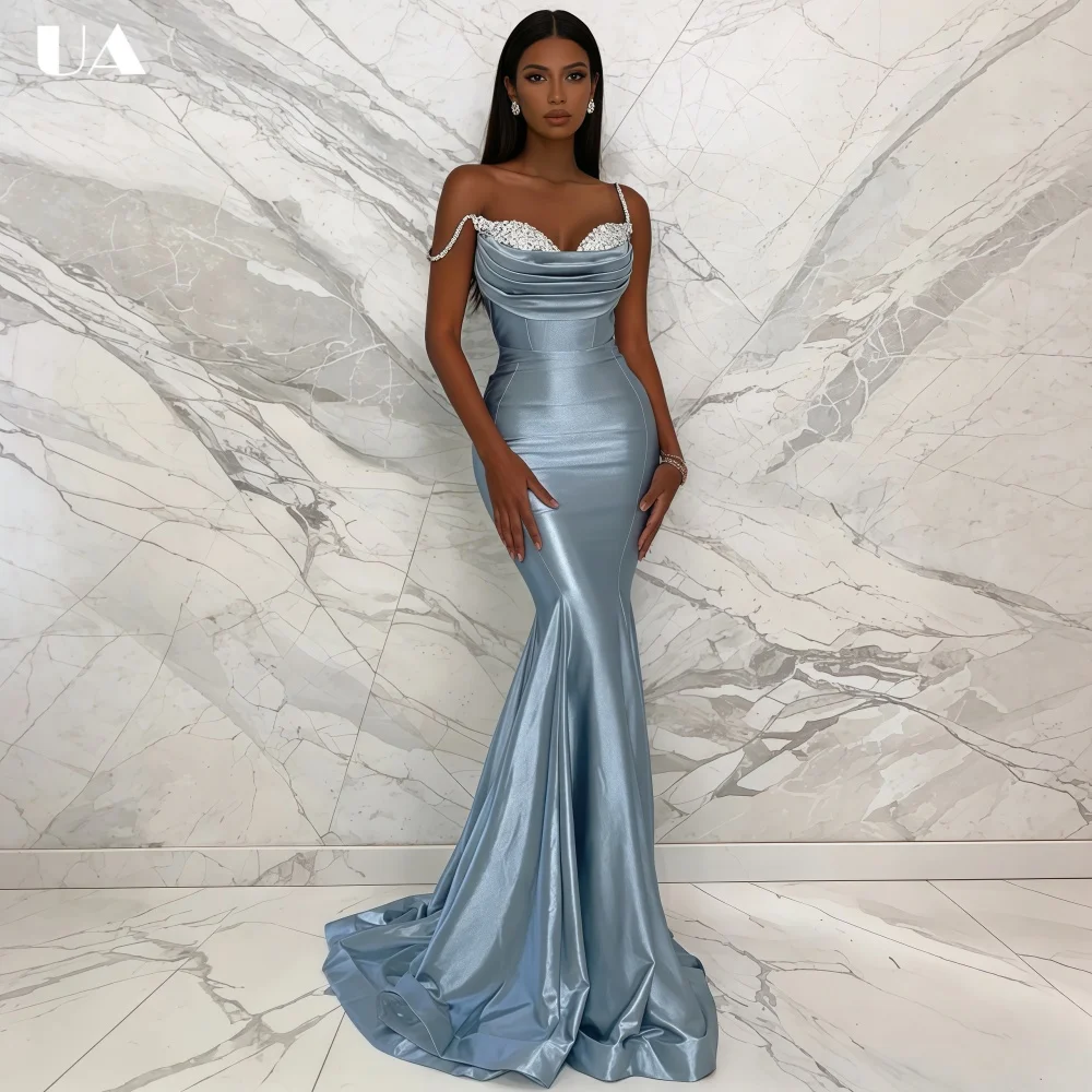 

ULBYANRY Elegant Mermaid Draped Prom Dress with Spaghetti Strap, Sparkly Rhinestone Evening Dress, Trendy Sweetheart Neck Dress