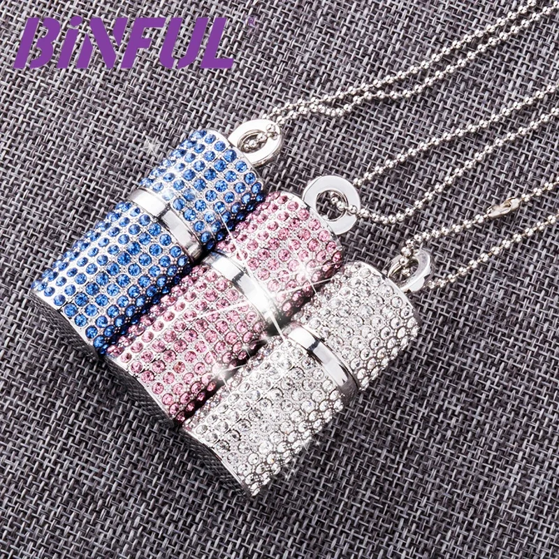 BiNFUL USB Flash Drive 4G 8G 16G Pendrive 32GB 64GB 128GB Pen Drive U Disk USB drive Irish Diamond Crystal Memory Necklace Stick