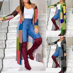 Colorblock manica lunga Casual lungo Cardigan cappotto Casual elegante autunno primavera nuova moda abiti da donna abbigliamento femminile