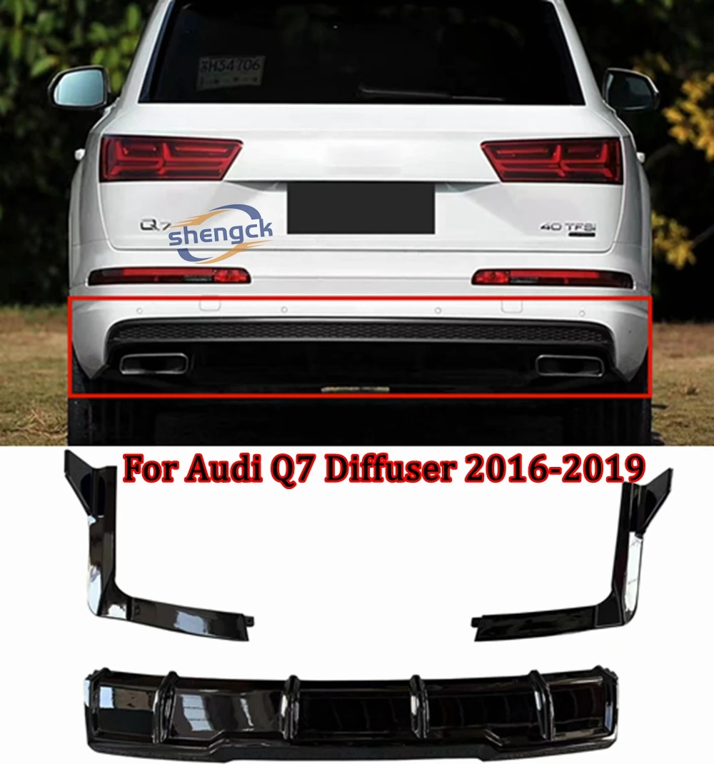 

For Audi Q7 2016-2019 Black Samurai ABS Black & Carbon Look Exterior Bumper Front Lip Spoiler Diffuser