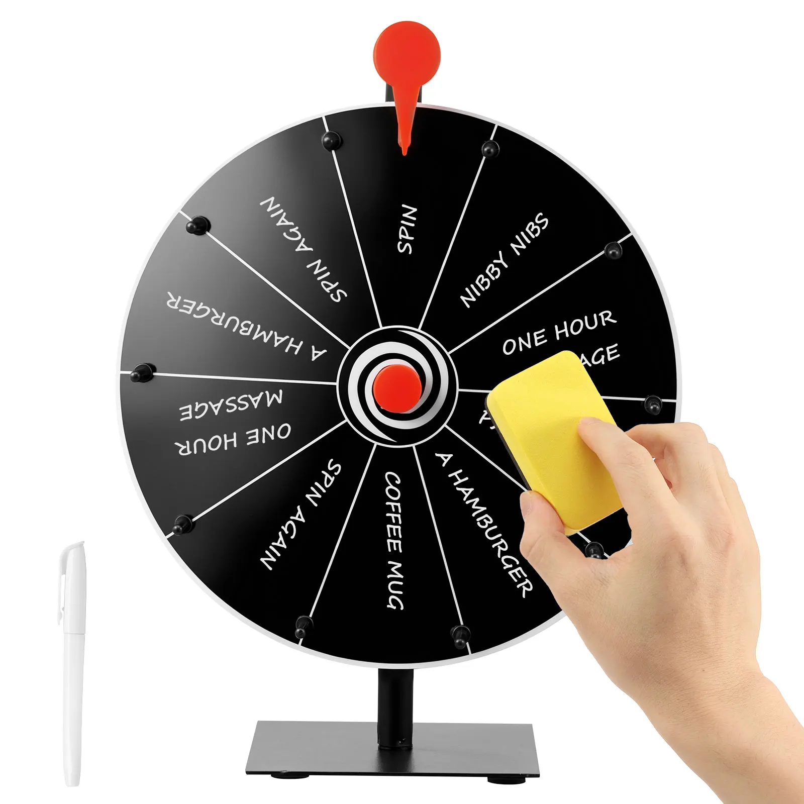 Prize Wheel for Table 12 Inches Lucky Fortune Wheel for DIY with 10 Slots with Eraser and Marker Pen for Lottery Game Party