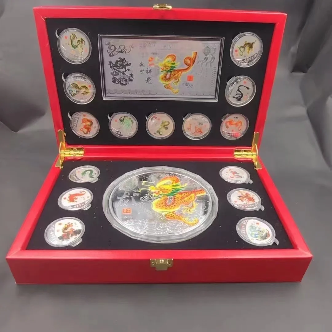 Collection Chinese government-issued Dragon Color silver coin ,17 piece,best collection& adornment, Free shipping