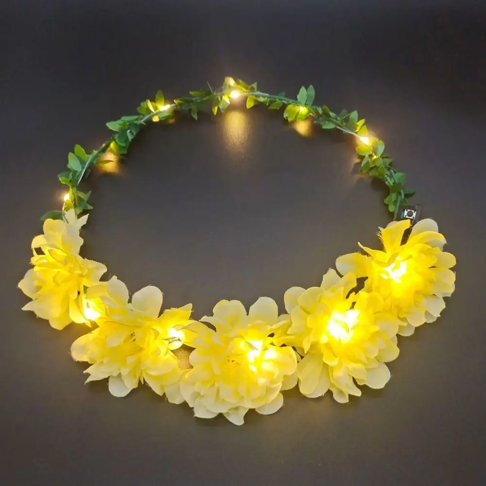 

Simulation Rose Flower Wreath Headband Luminous LED Light Flower Crowns Wedding Party Hairband Cloth Glowing Wreath