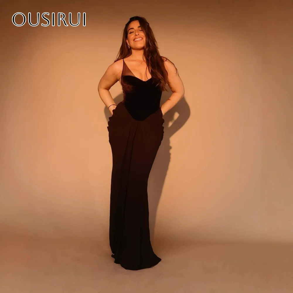 

V-neck Chiffon Velvet Sheath Prom Dresses Floor Length Sleeveless Customized платье на выпускной