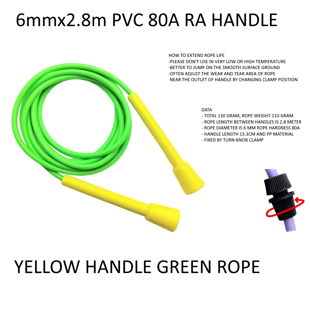 6mm diameter 130 gram PVC 80A 15~25℃ jump rope excercise fitness RA handle cheap no logo loose weight 2.8 meter skip skipping