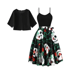 Halloween elegant party printed dress+small suit jacket