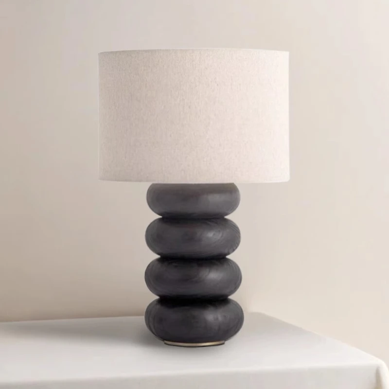 Moden Rotundity Four Layers Wooden Base LED Table Lamps Linen-cotton Lampshade Living Room Bedroom Kitchen Restaurant Desk Light