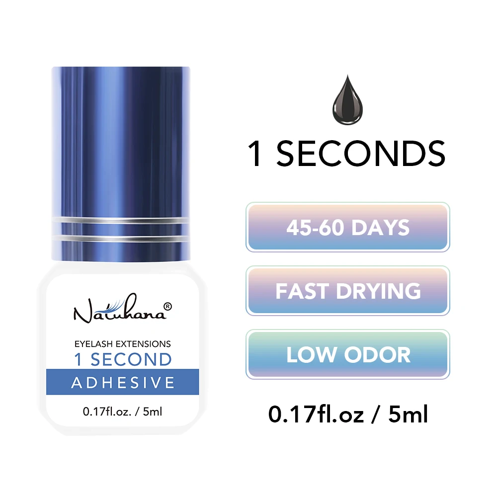 NATUHANA 5ml Wimpernverlängerungskleber 1S Schnelltrocknend Starker Halt Langanhaltend 5-7 Wochen Geruchsarm Professioneller Wimpernkleber