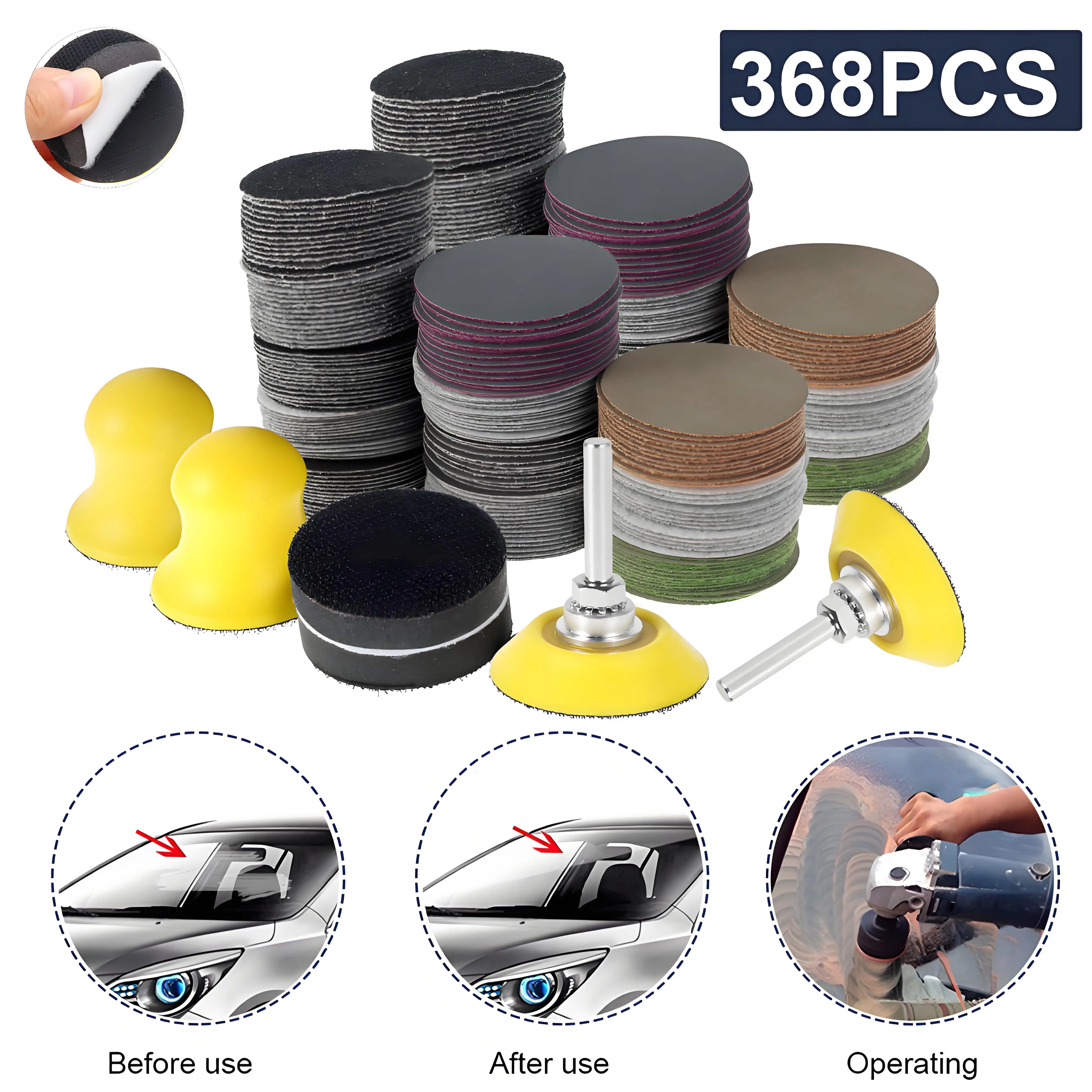 

368 Pcs 2 Inch Wet Dry Sanding Disc Sets 60-10000 Grits Silicon Carbide Sanding Paper for Drill Grinder Rotary Tools Attachment