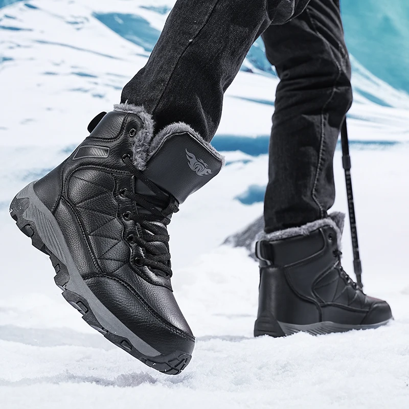 Men\'s Boots Winter 2024 New Outdoor Waterproof Warm Cotton Shoes Men Thick Soled Plush Boot Ankle Snow Boots Non-slip Sneakers ﻿