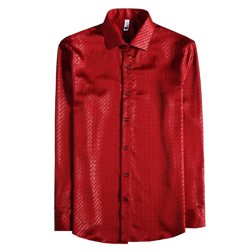 Men's Slim Fit Acetate Blend Shirt Long Sleeves Pointed Collar Button Front Solid Colour Casual Business Evening Autumn Wear