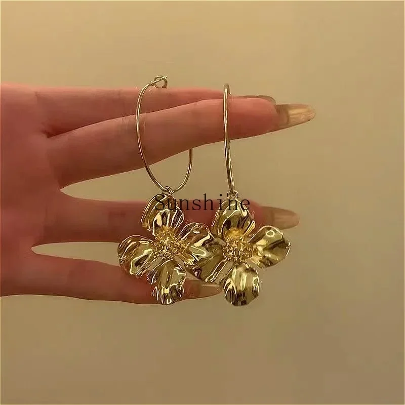 Gold Metal Flower Earrings Celebrity Earrings Women