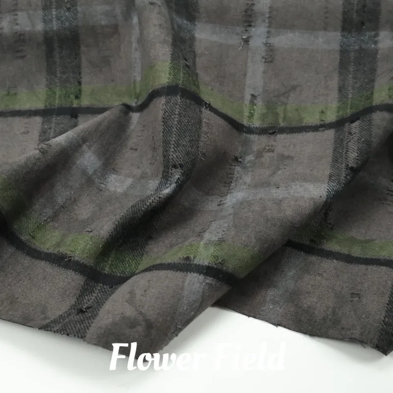 Grey Cotton Blend Dyed Perforated Plaid Fabric Soft and Skin Friendly Windbreaker Jacket Designer Spring Autumn Fabric