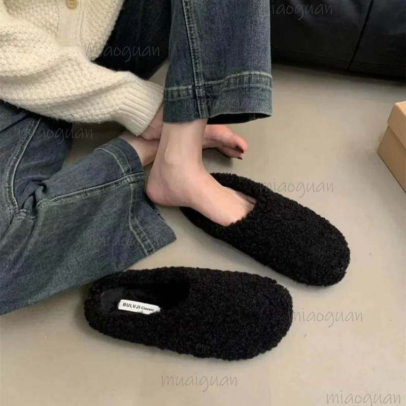 

2025 Vintage Women Fur Slippers Shoes Fashion Shallow Slip on Shoes Spring Autumn Ladies Comfort House Keep Warm Homewear Slides
