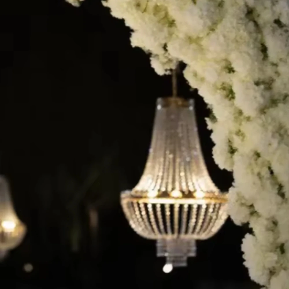 1-10pcs  Custom acrylic bead Wedding Banquet Hall wireless LED Hanging Pendant Lights Candle Vintage Crystal acrylic Chandeliers