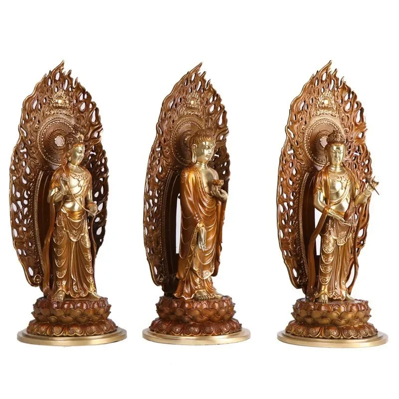 Bronze Western Three Saints, ornaments Bronze Amitabha, Buddha statues, Buddhist hall ornaments, Bronze Western Three Saints