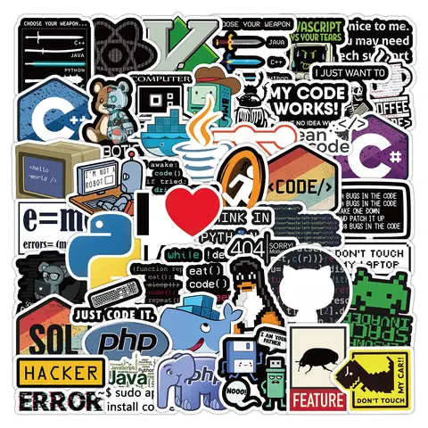 Bilashmart 60/120PCS Programmer Computer Programming Graffiti Stickers Notebook Skateboard Stationary Laptop Waterproof Creative Stickers