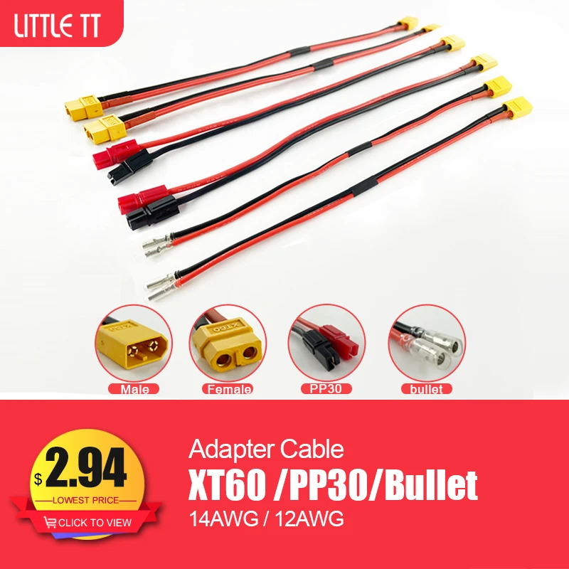 XT60 PP30 Bullet Female to Male Adapter Connectors 14AWG 12AWG 327mm Extension Cable Leads Adapte For RC Lipo Battery Motor