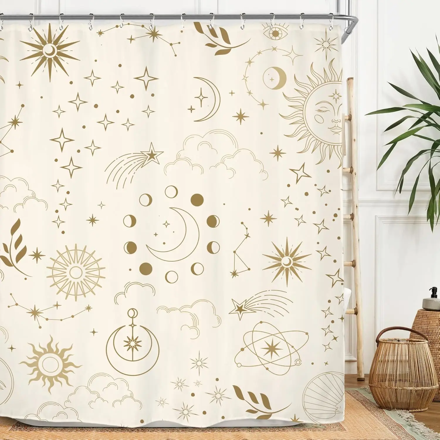 

Boho Celestial Zodiac Shower Curtain Bathroom Decor Astrology Star Moon Galaxy Cosmos Trendy Printed Shower Curtain Liner