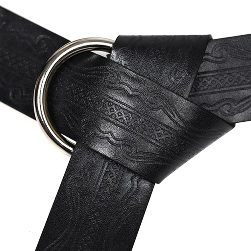 Cintura in pelle retrò medievale goffrata umana Vegvisir Pu Leather O Ring Belt Renaissance Knight Buckles Belt Leather