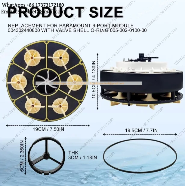 k3 004302440800 6-Port Modular Water Valve — Complete Set with Valve Housing & O-Ring for Paramount Pool