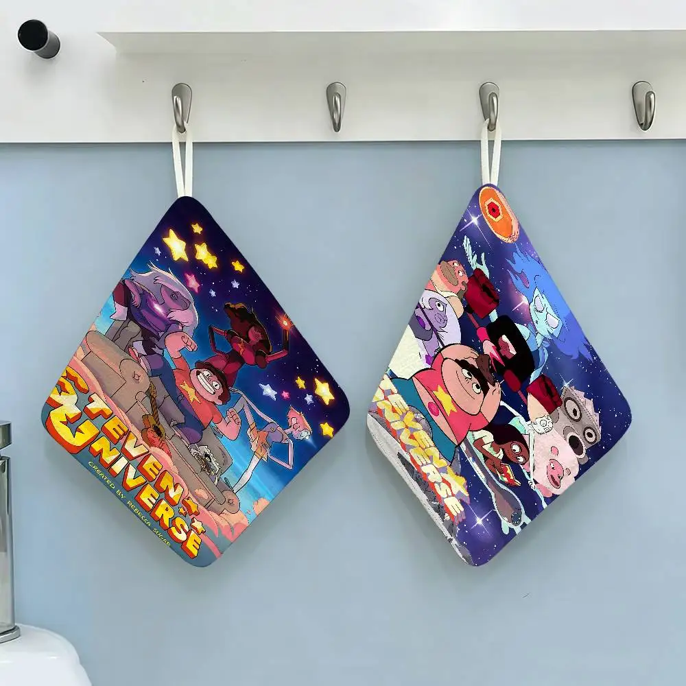 Anime S-Steven Universe  Hanging Kitchen Towel, Polyester Cotton Fabric, Absorbent Hand Wiping Towel for Home Dormitory