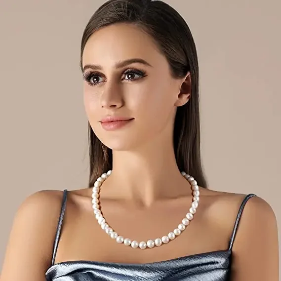 New Hot Real White Freshwater Cultured Pearl Necklaces for Women Girl Gift, 925 Sterling Silver Women\'s Baroque Pearl Necklace