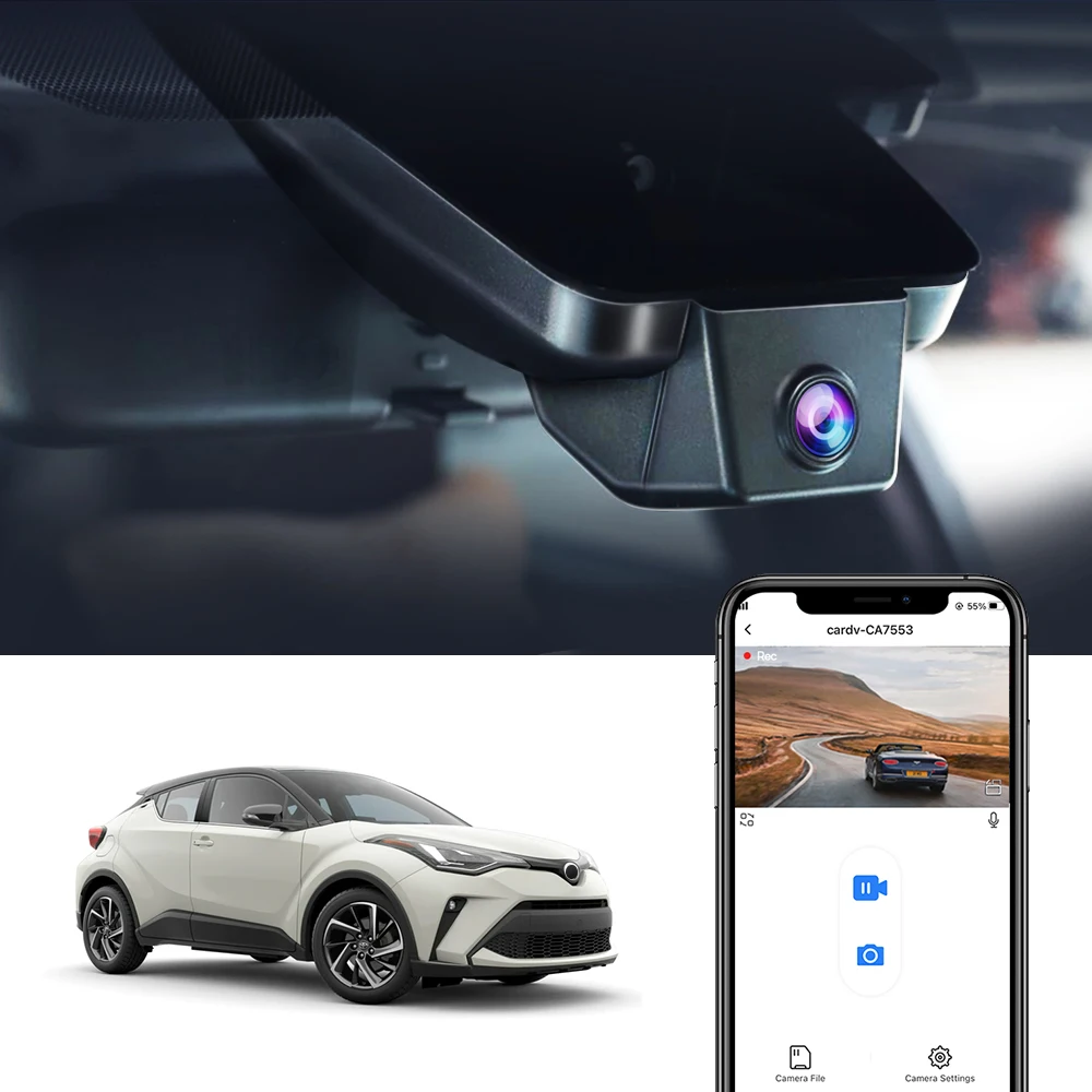 Kamera samochodowa Fitcamx 4K do Toyota C-HR/CHR 2017-2026, styl OEM, modele 2025 2024 2023, wbudowane WiFi, noktowizja, łatwa instalacja
