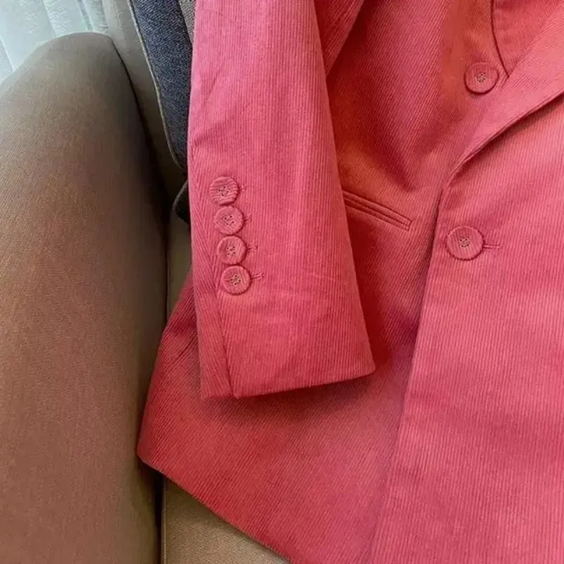Insozkdg 2024 autunno inverno New Pink velluto a coste maniche lunghe giacca da donna Chic Design Sense High-End Blazer vendita calda Lady Top