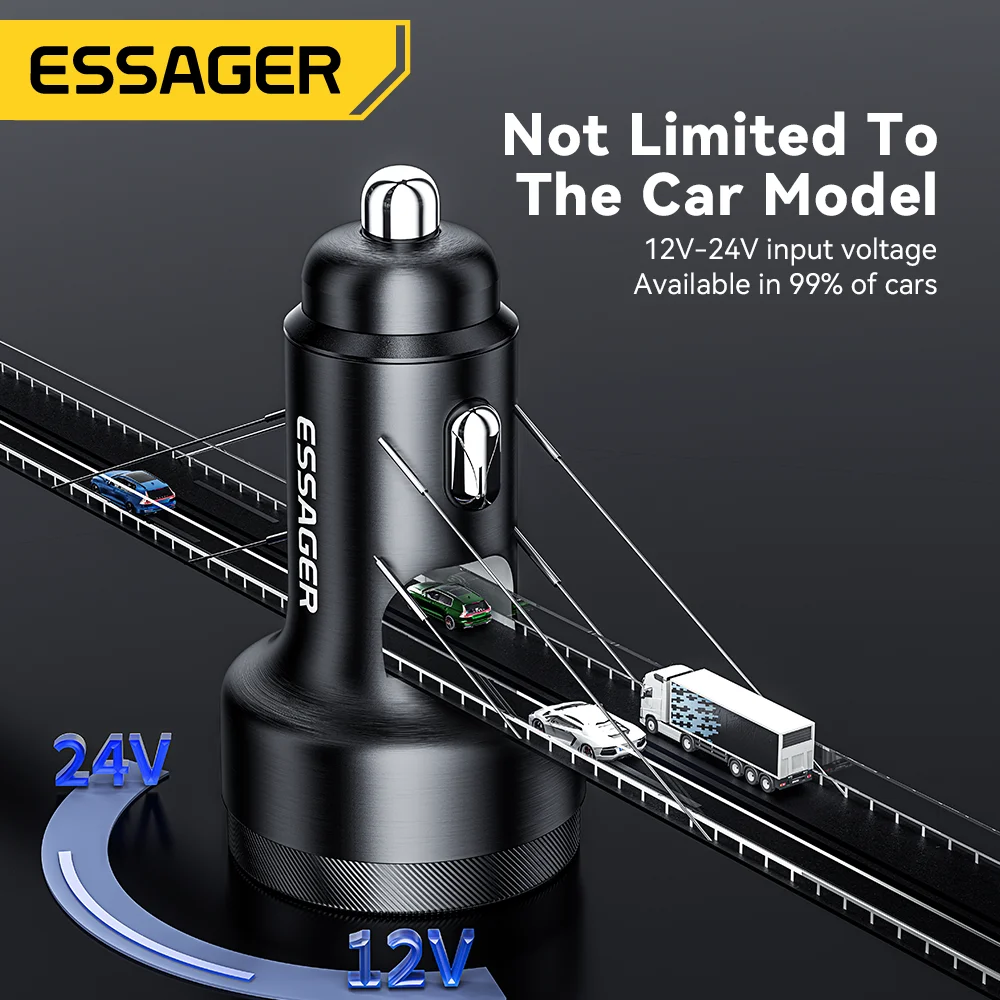 Essager 차량용 USB 충전기, 아이폰 14, 15, 샤오미 휴대폰용, 고속 충전 4.0, QC4.0, QC3.0, QC SCP PPS, PD, USB C 타입, 105W