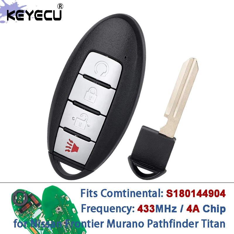 KEYECU S180144904 FCC ID: KR5TXN7 434MHz 4A Chip Keyless-go Smart Remote Key Fob 4 Button for Nissan Pathfinder Titan Murano