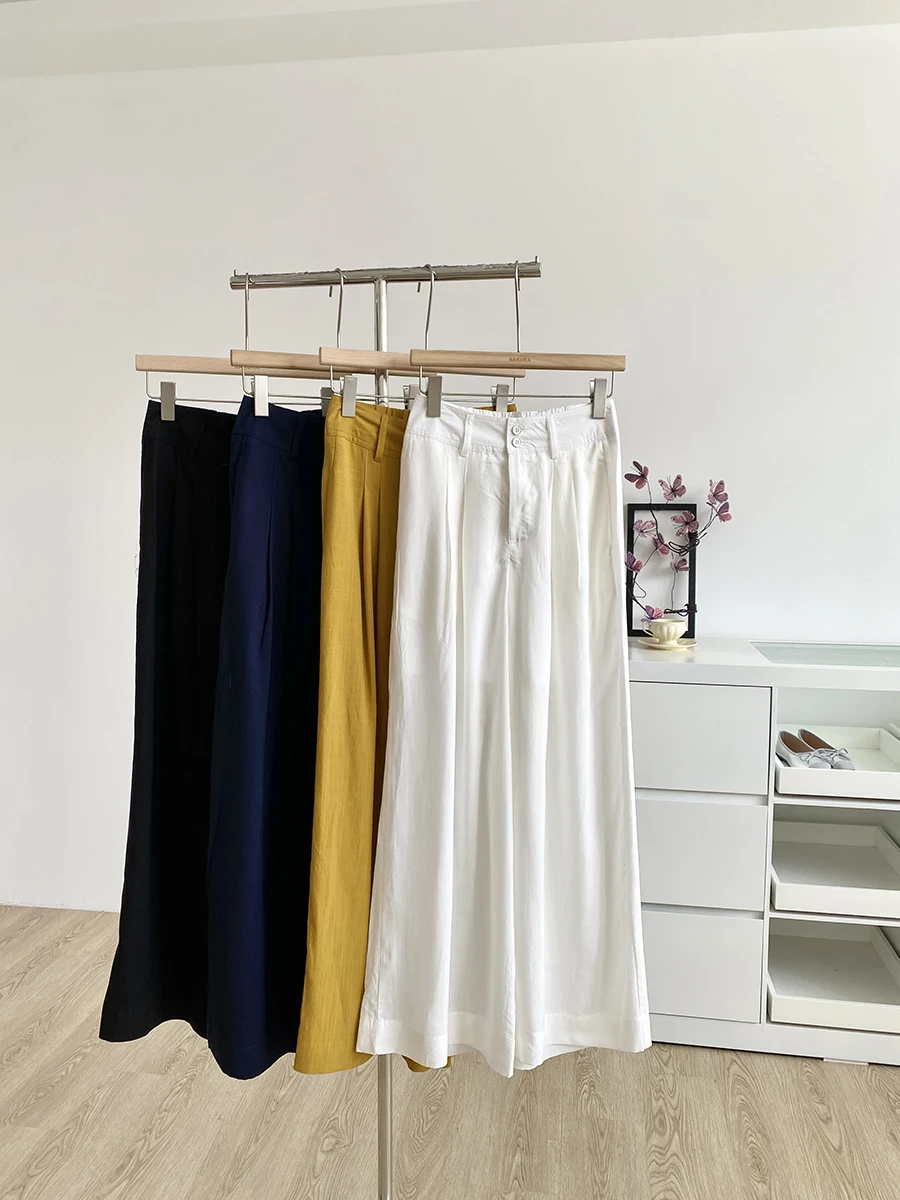 

Женские повседневные брюки с высокой талией и широкими штанинами, летние, 2025, новый корейский стиль, свободный крой, цветные брюки