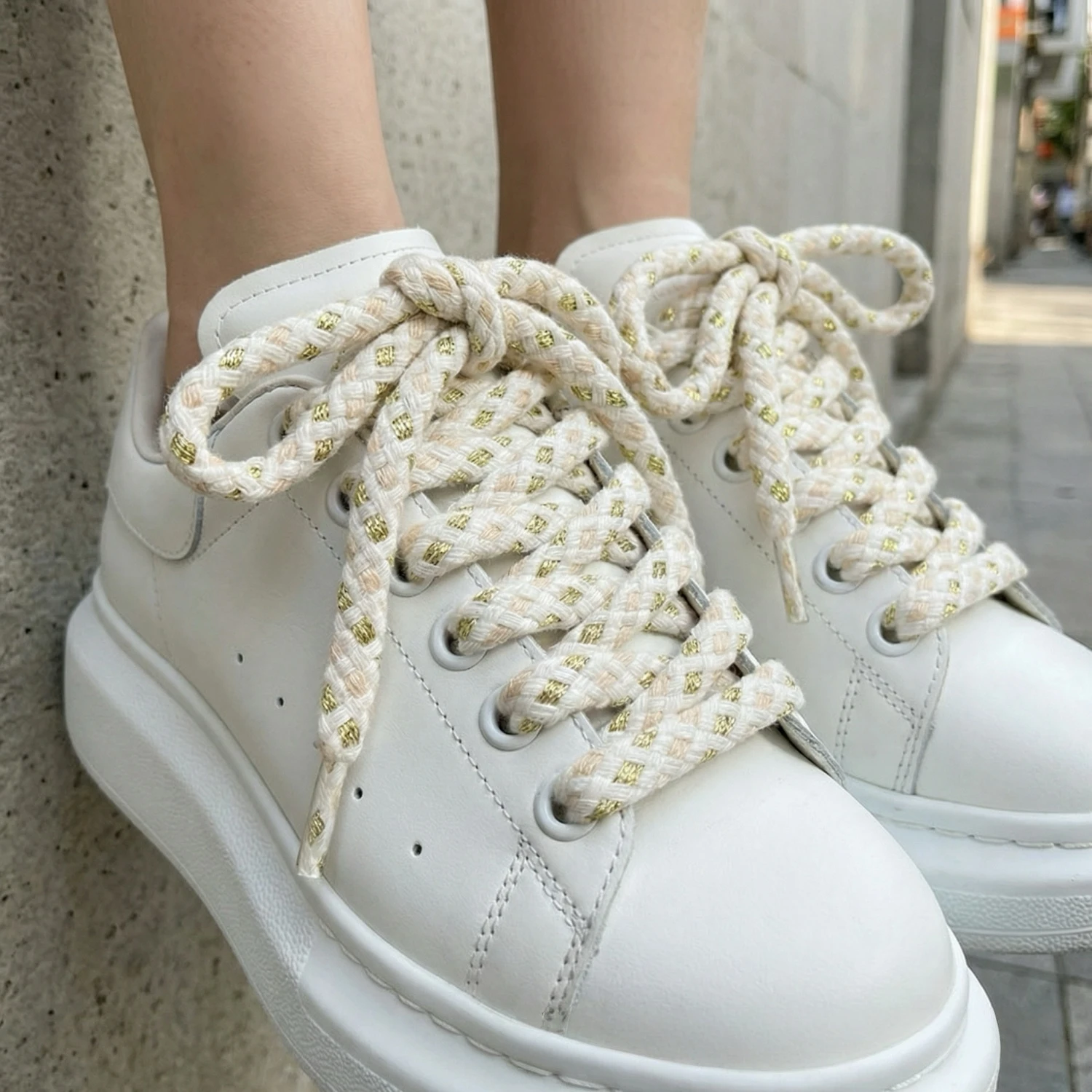 

Круглые джутовые шнурки с золотой нитью, толстые шнурки-веревки для повседневных кроссовок женские, 120 см, 140 см, 160 см, шнурки-шармы для кроссовок
