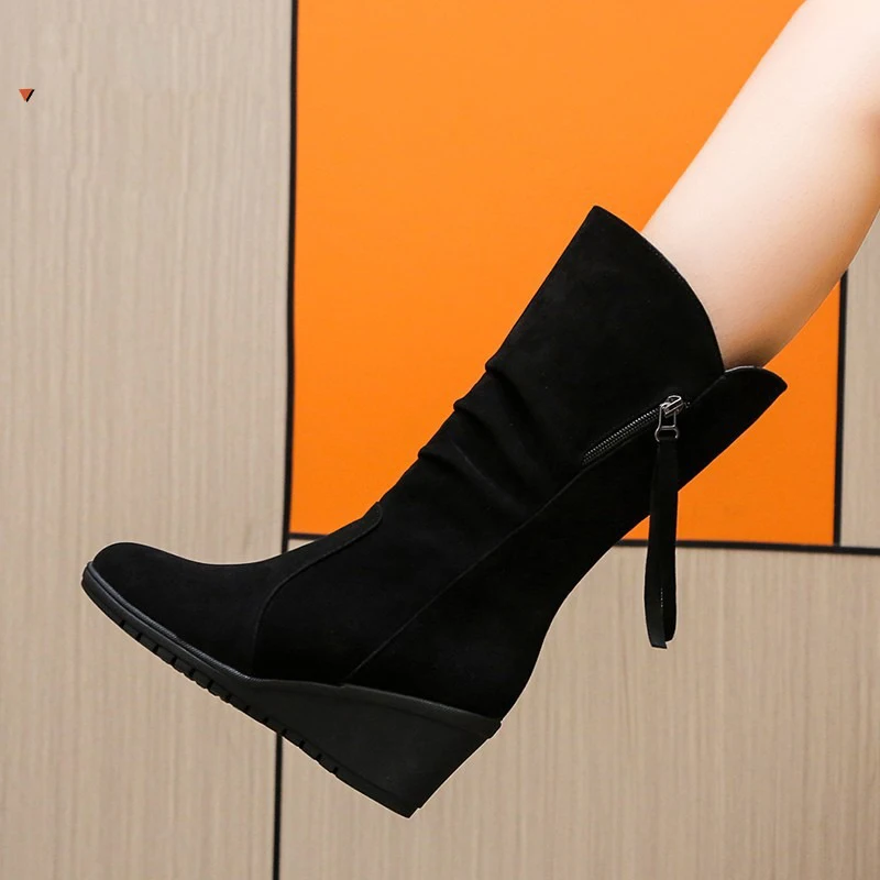 Women's Boots Wedges Heels Autumn Boots Female Winter Mid-claf High Boots For Women Casual Big Size Botines zapatos mujer