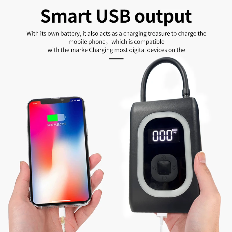 Kaya usia AP06 multi-fungsional, deteksi tekanan ban 150PSI portabel pompa udara listrik Inflator ban mobil