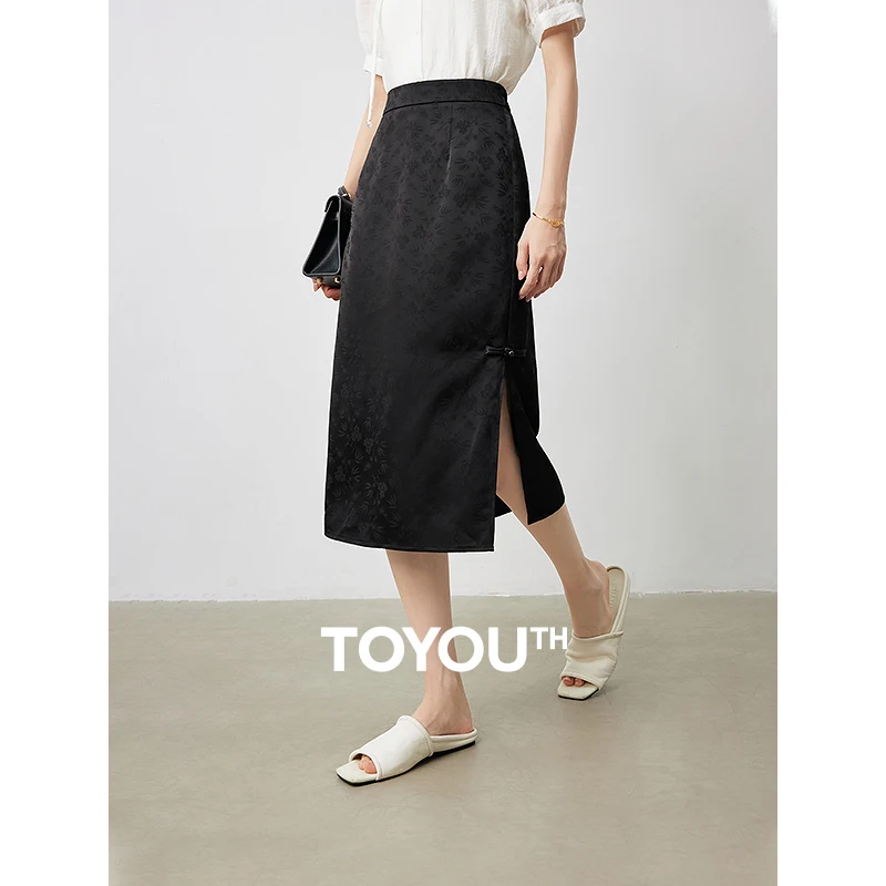 

TOYOUTH Half Length Skirt For Women In The Summer Of 2024, New Chinese Style Button Up Jacquard Pattern Elegant Mid Length Skirt