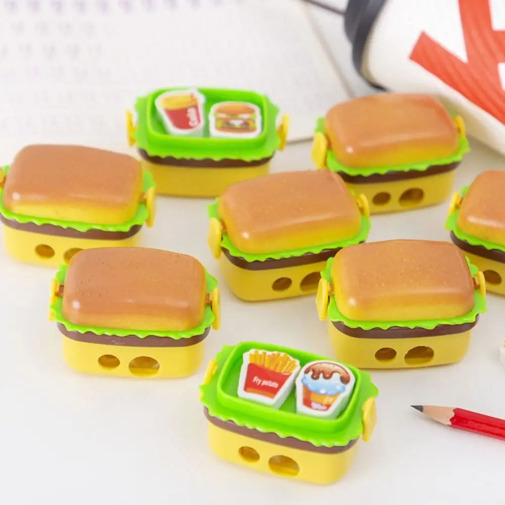 Funny With Two Erasers Hamburger Pencil Sharpener Sketching Drawing Pencil Cutting Tools 2 in1 Writing Rewards Gift