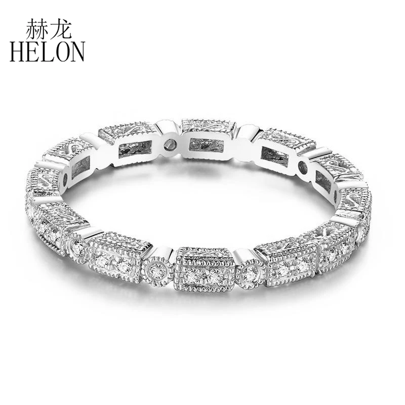 

HELON VVS D Moissanite Solid 14k 10K White Gold Ring Moissanite Diamond Ring For Women Full Eternity Band Vintage Jewelry Gift