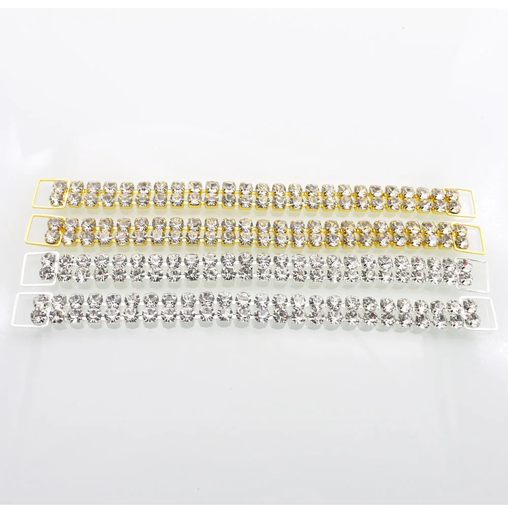 6pcs13 * 160MM Double Row Rhinestone Gold And Silver Decorative Chain/bikini Connecting Buckle For Shoulder Strap Clothing Acces
