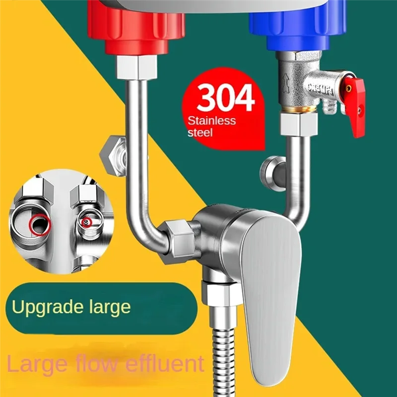 A74E-Bathroom Faucet Fittings Electric Water Heater Mixing Valve 304 Stainless Steel Shower Hot Cold Water U-Valve Switch