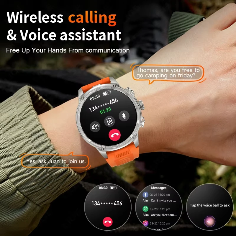 2025 New Men Military Outdoor 710mAh Battery Smart Watch TREX3 1.85-inch HD LED Flashlight Waterproof Bluetooth Call Smartwatch